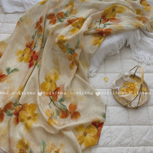 天丝麻印花面料新中式复古风国风小花布连衣裙女装旗袍布料