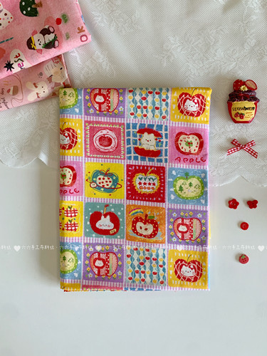 全棉40支可爱卡通格子涂鸦苹果猫咪家居服发饰童装装饰diy布料