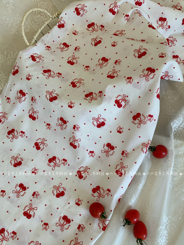六六家全棉40支印花布料可爱樱桃小爱心面料家居服发饰童装diy布
