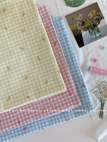 全棉60支印花布ins韩系格子蝴蝶结小花花服装发饰包包手工diy布料