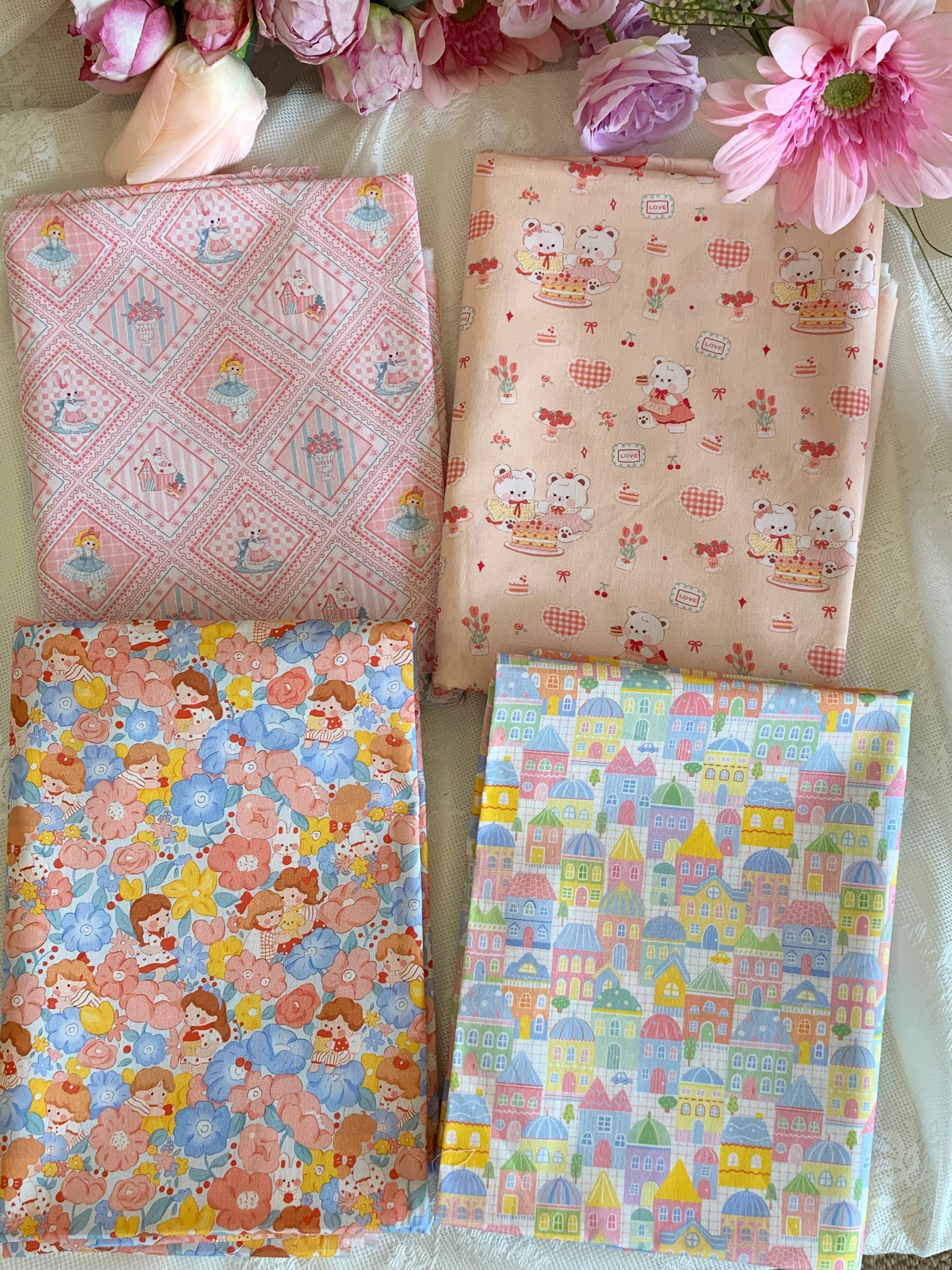 六六家可爱卡通40支印花箱包手工diy发饰桌布女装睡衣布料图片