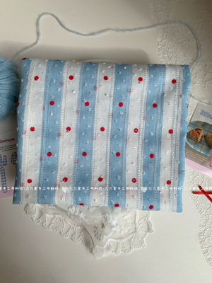 提花全棉布料ins韩系可爱蓝色系条纹红波点服装发圈手工diy布料