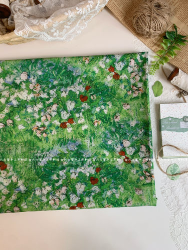 全棉40支印花布料法式复古油画风莫奈花园服装发饰包发圈手工diy