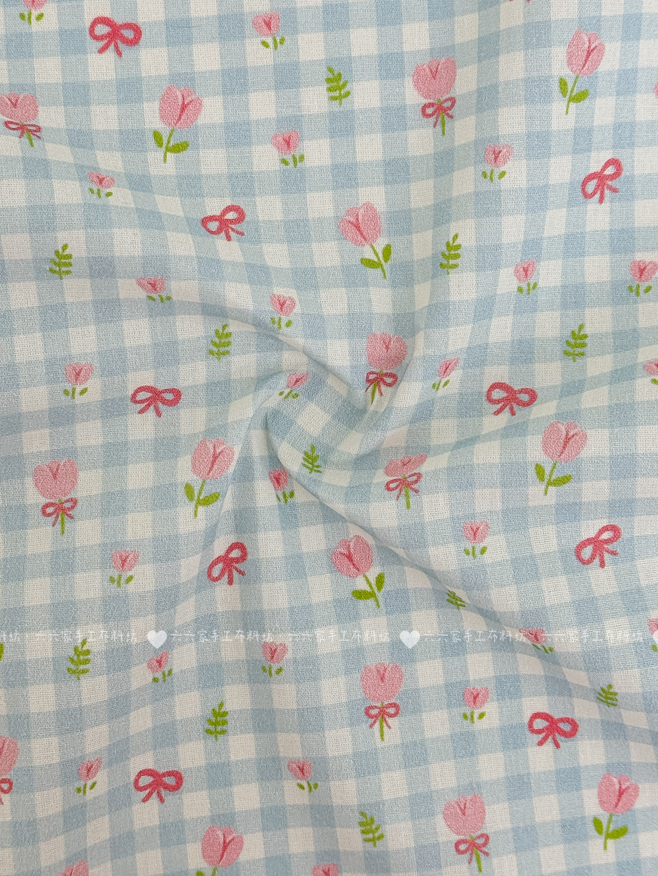 六六家全棉40支数码印花面多巴胺格子碎花女装童装家居服箱包DIY图片