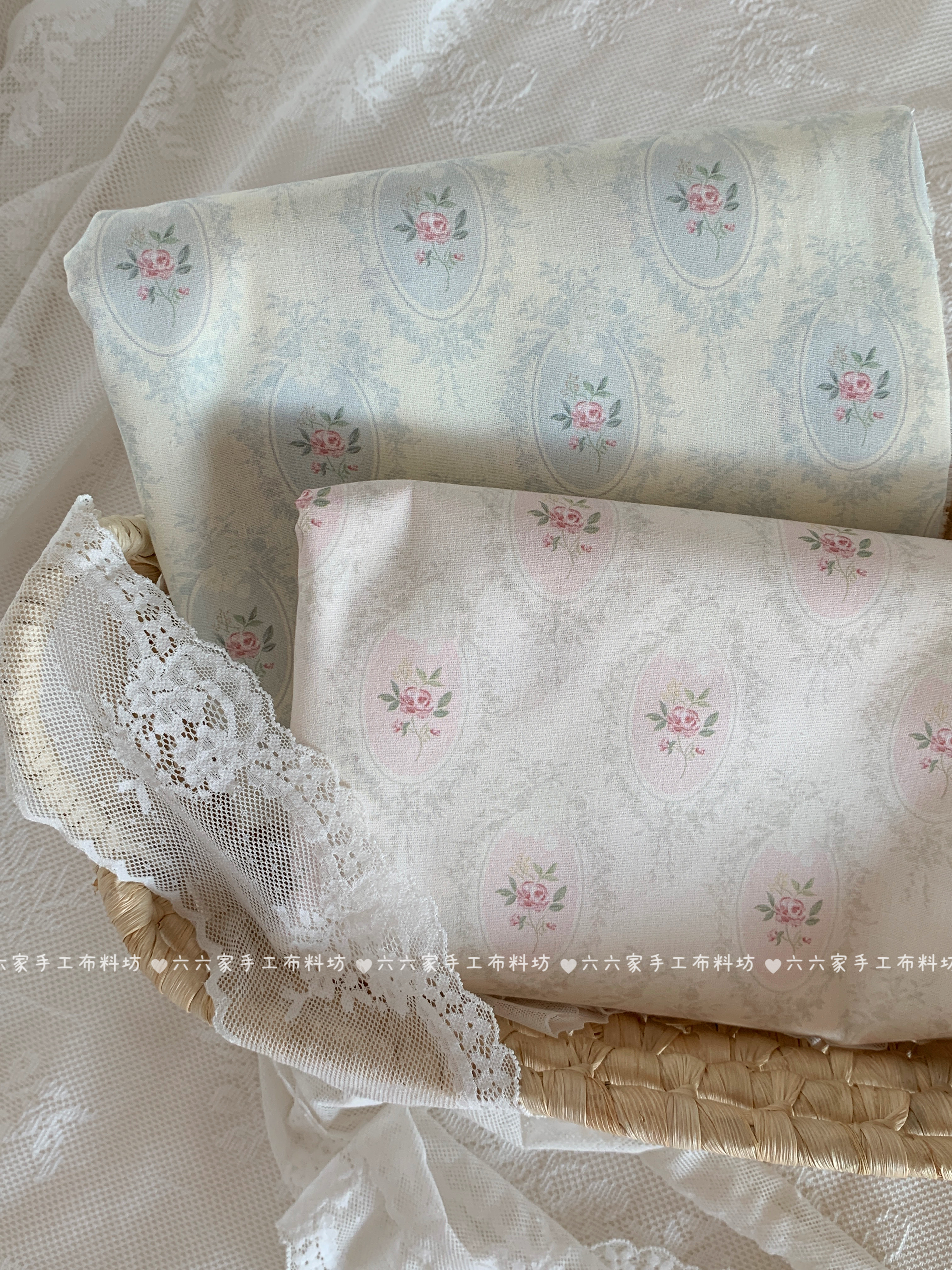 全棉40支印花面料法式复古温柔系玫瑰花服装发饰连衣裙包包diy
