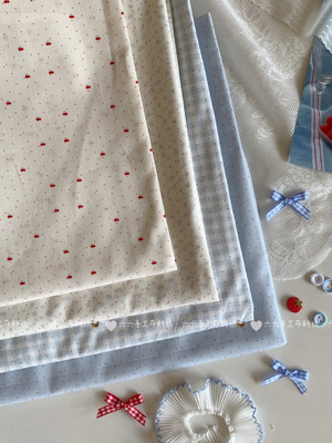 全棉40支印花布蓝色系ins百搭格子波点碎花家居服发饰童装diy布料