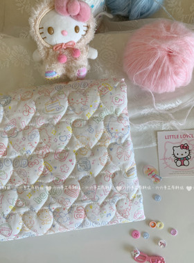 全棉印花爱心绗棉布料可爱涂鸦猫咪面料家居服发饰童装包包diy