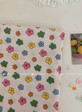 全棉双层纱布料ins可爱彩色花花家居服发饰童装睡衣睡裤diy布料