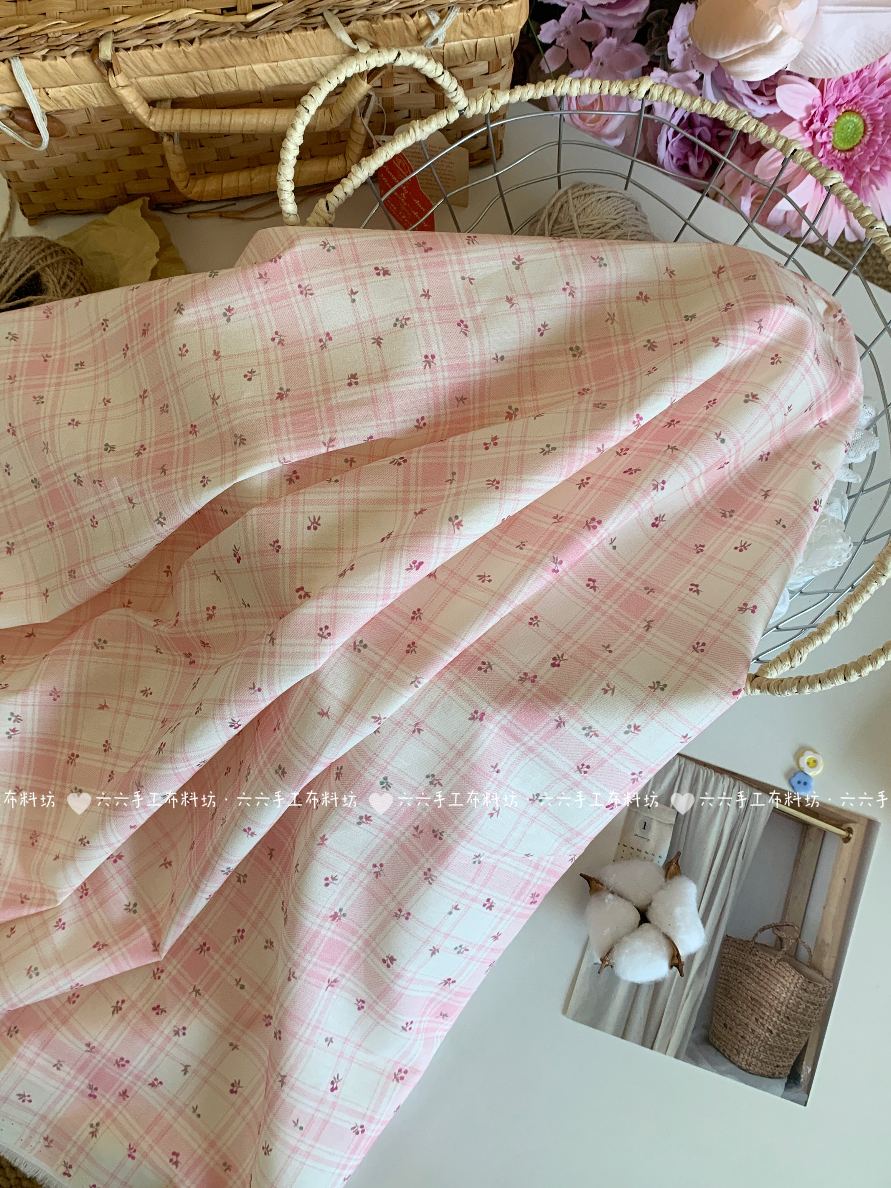 全棉40支印花面料格子碎花拼布连衣裙女装发饰家居服手工diy布料图片