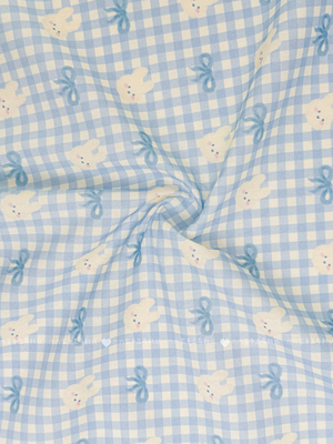 六六家全棉40支印花布料格子小兔蝴蝶结面料家居服发饰童装布diy