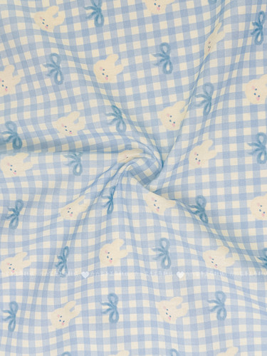 六六家全棉40支印花布料格子小兔蝴蝶结面料家居服发饰童装布diy
