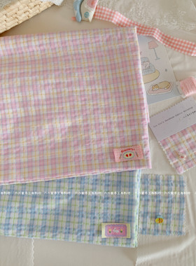 韩系ins泡泡格子撞色涤棉面料手工布料日系服装包包发饰diy布料