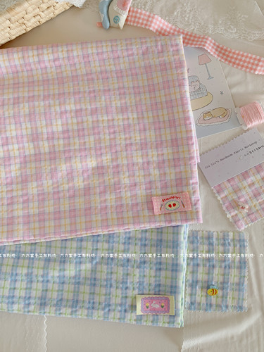 韩系ins泡泡格子撞色涤棉面料手工布料日系服装包包发饰diy布料