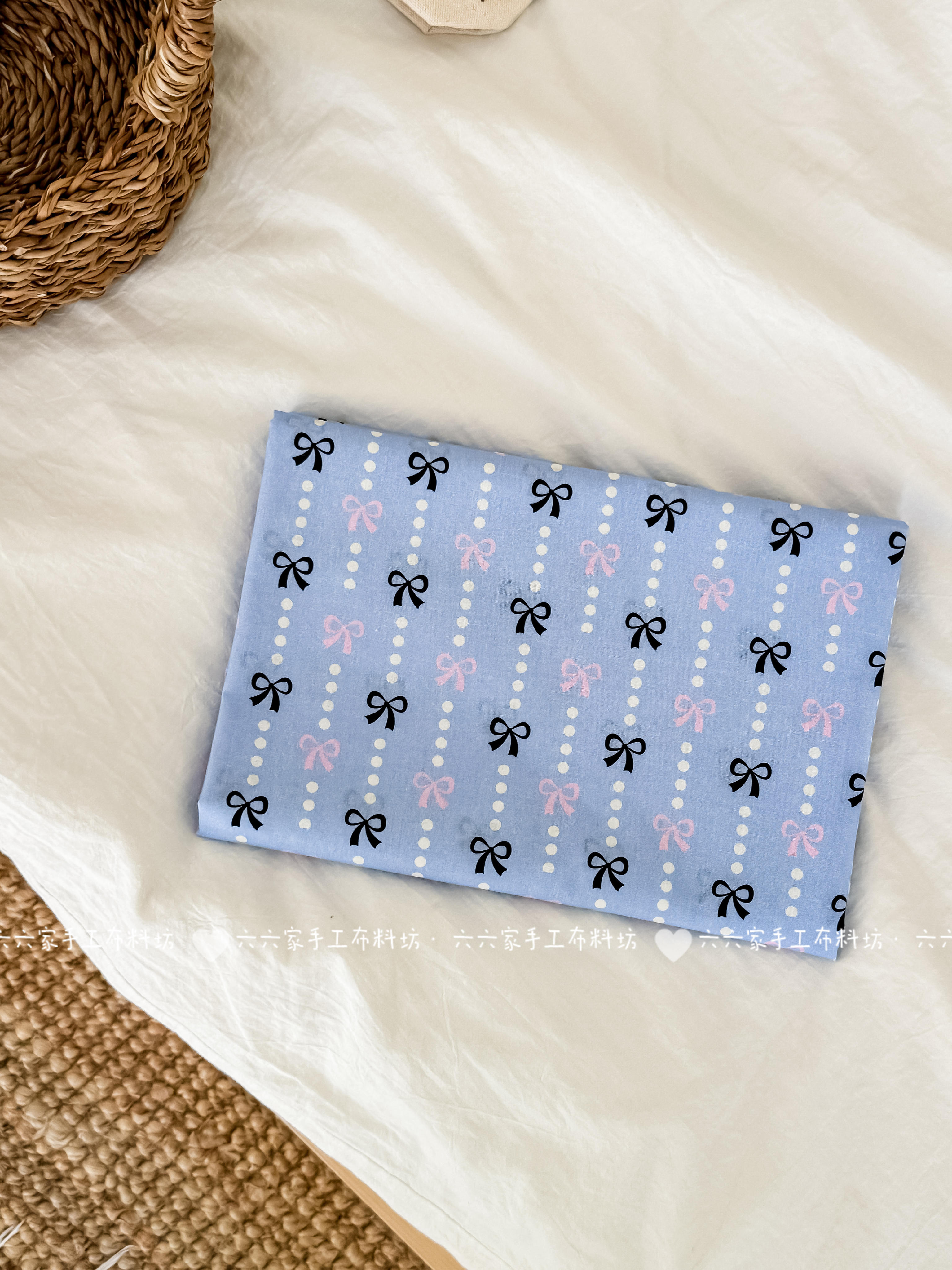 全棉40支印花布料可爱蝴蝶结波点布料家居服发饰童装包包diy布料