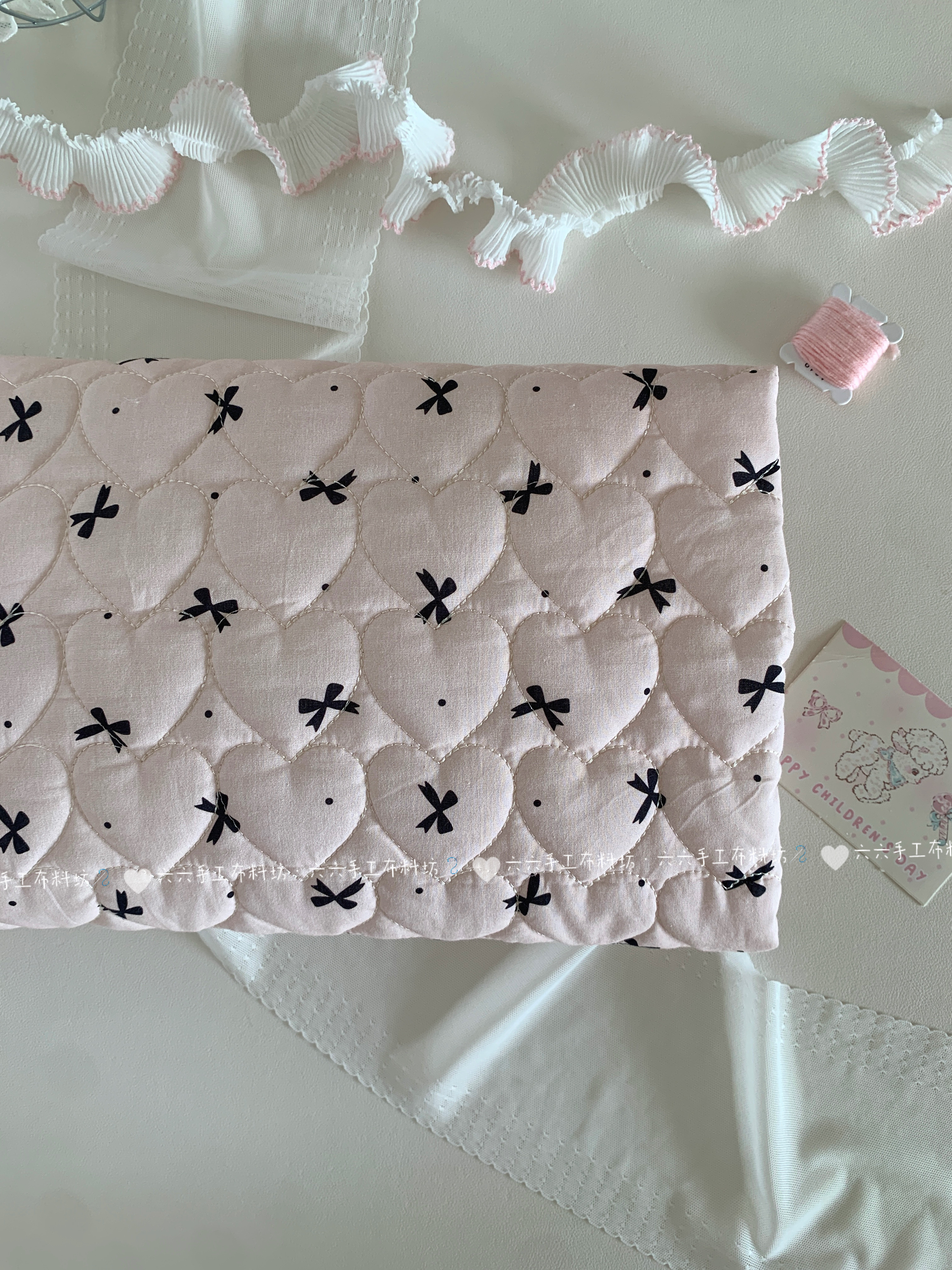 全棉印花爱心绗棉布料ins蝴蝶结点点面料家居服发饰童装包包diy布