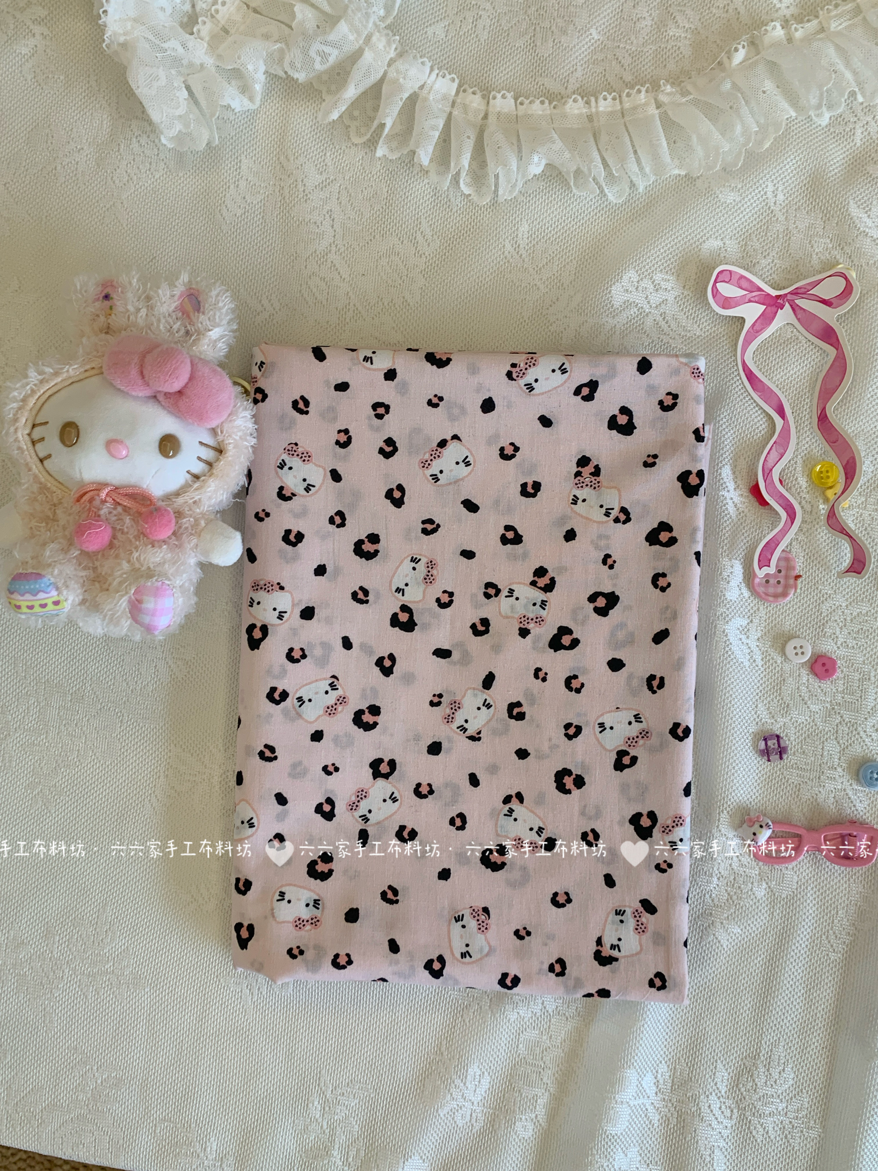 全棉60支印花布料可爱豹纹小猫布料家居服发饰童装包包diy布料