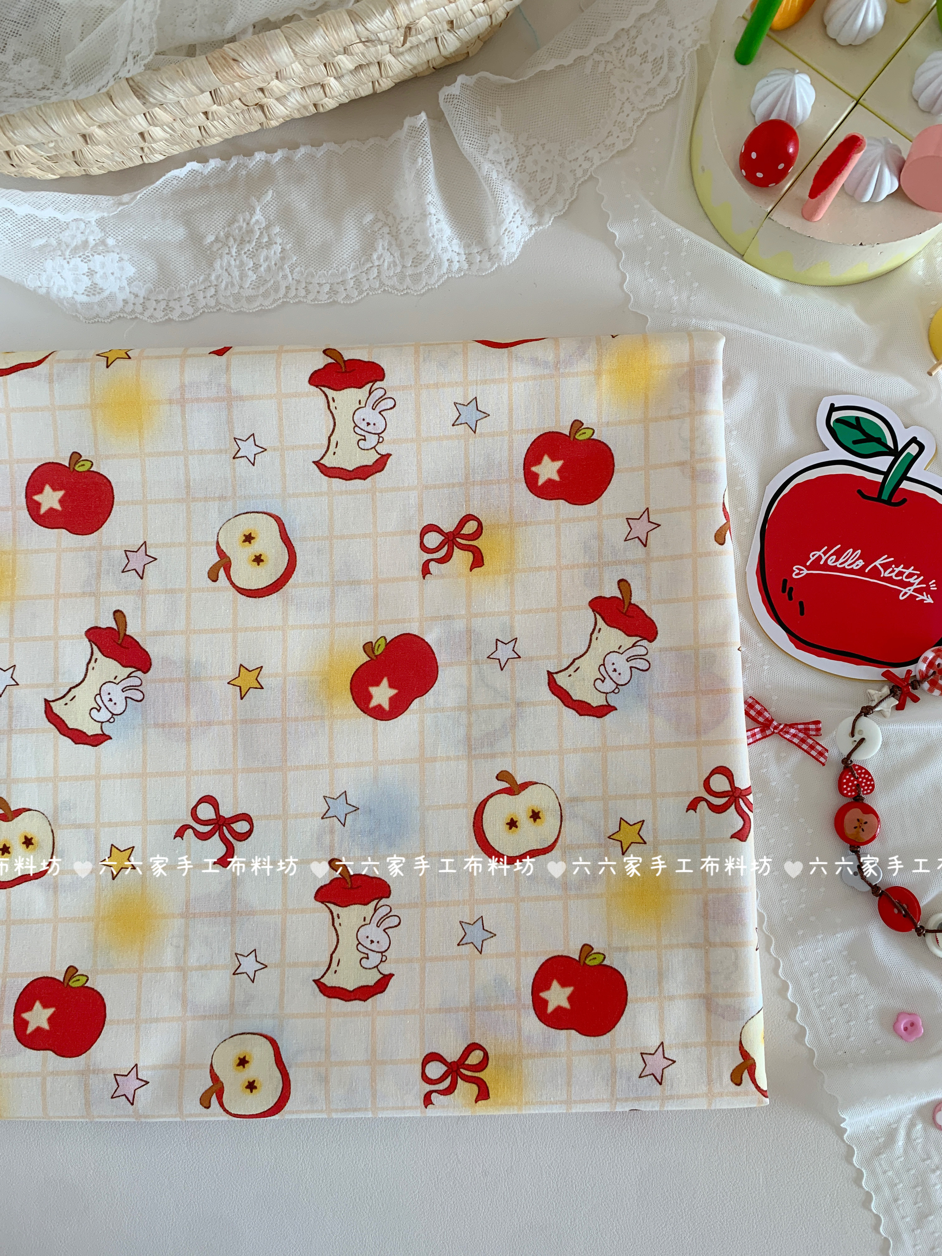 全棉40支印花布ins韩系格子苹果星星兔子服装发饰包包手工diy布料,居家布艺,海绵垫/布料/面料/手工diy,淘宝优惠券,粉丝福利购,淘宝优惠卷