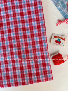 韩系ins全棉格子布料红蓝撞色服装发饰包包发圈手工娃衣diy面料