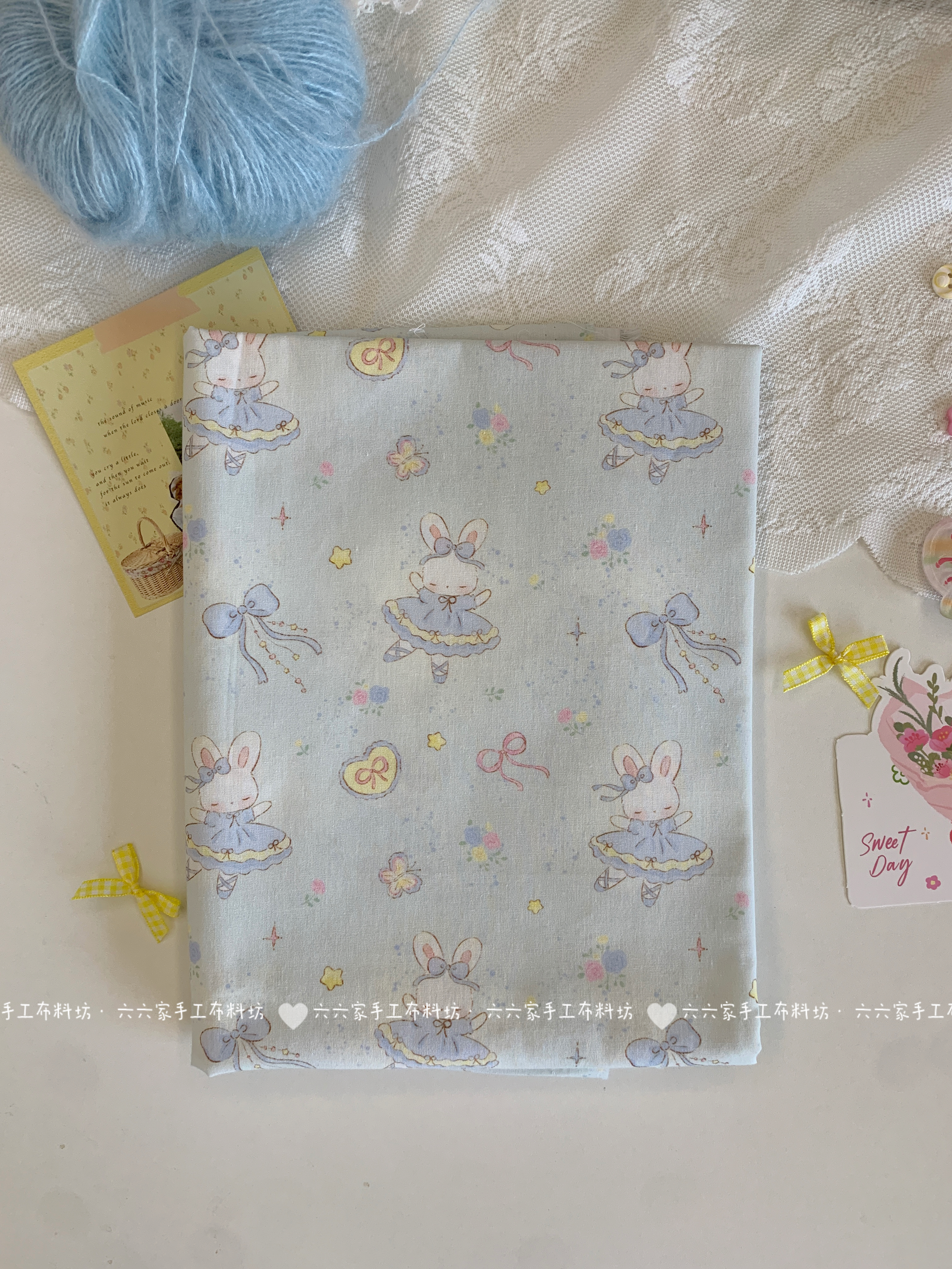 全棉40支印花布料可爱卡通舞蹈小兔子家居服发饰童装装饰diy布料