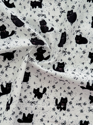 六六家40支全棉印花布料可爱卡通小黑猫面料家居服发饰童装布