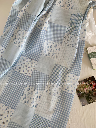 全棉40支面料复古清新蓝格碎花拼布印花森系服装发饰包包手作diy