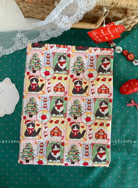 全棉可爱卡通八安帆布印花布料圣诞猫咪杯垫围裙包包手工diy面料