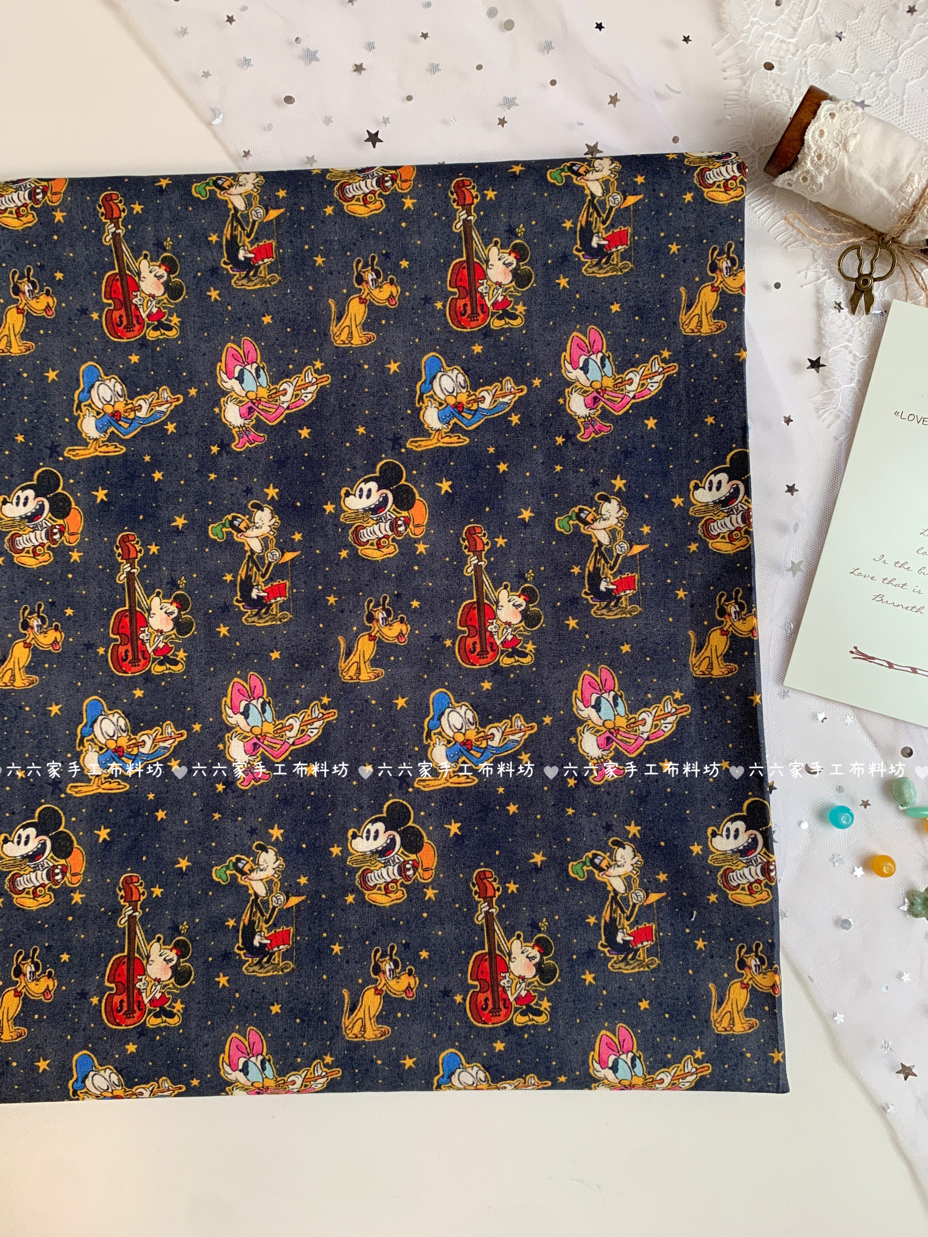 全棉40支印花布料可爱卡通星星米奇乐队服装发饰包发圈手工diy