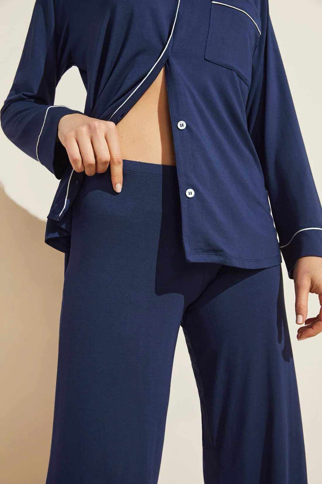 女士宽松可外穿开衫Eberjey长袖长裤纯色简约舒服家居服睡衣套装