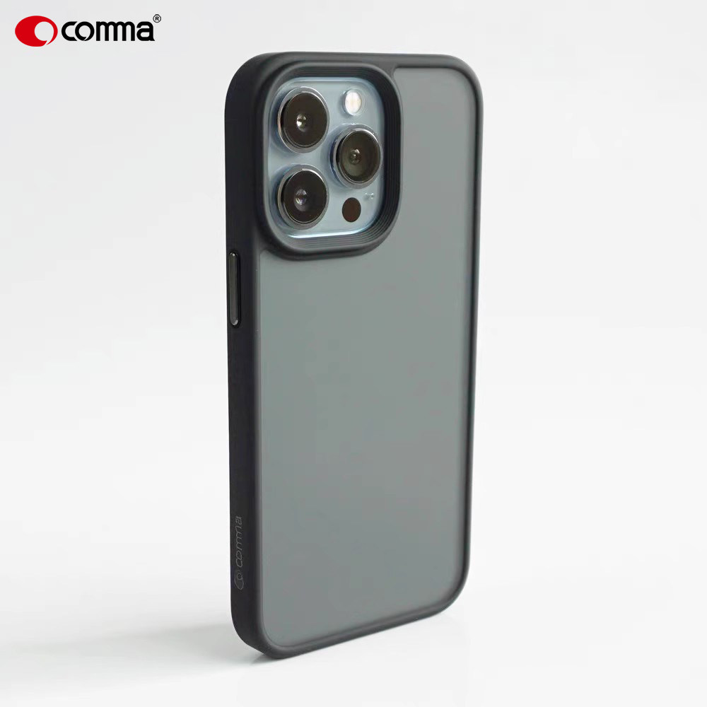 Comma适用于苹果13promax撞色防摔壳13pro软边保护套13磨砂透黑壳