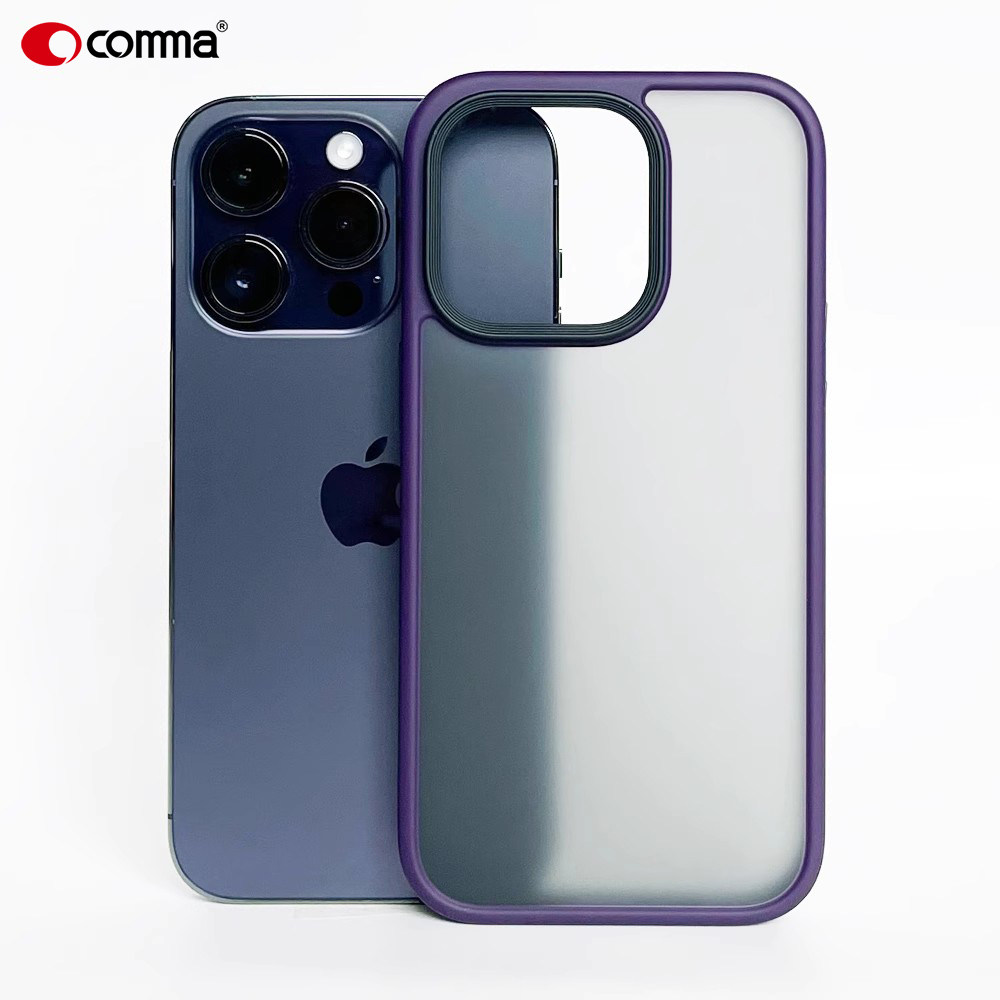 Comma适用于苹果14promax撞色防摔壳14pro软边磁吸保护套14plus磨砂透黑壳金属镜头