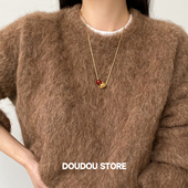 88折 新品 80cm百搭天然红玛瑙气质金色项链长毛衣链简约女日韩