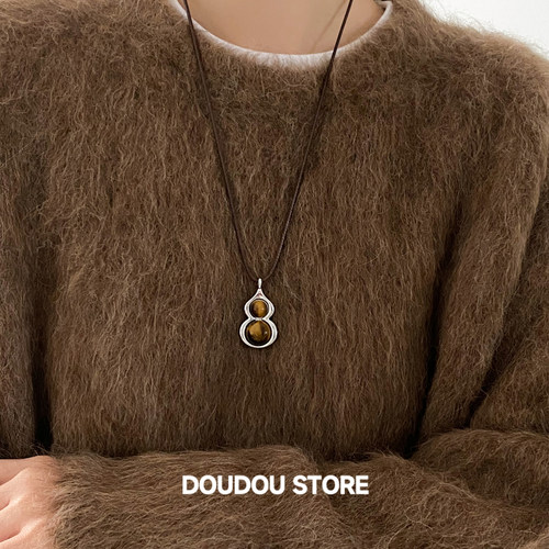 DOUDOUSTORE毛衣链天然虎眼石百搭葫芦气质项链高级感复古小众女