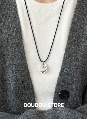 doudoustore几何黑皮绳项链
