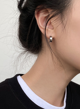 DOUDOUSTORE925银针简洁小耳圈光面c形耳环百搭小众日常耳钉耳饰