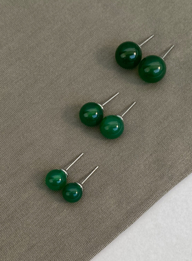 DOUDOUSTORE绿豆925银针新中式绿色绿玉髓国风显白绿玛瑙耳钉耳环