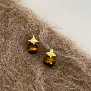 DOUDOUSTORE雅丹风美拉德虎眼石四芒星耳环甜酷百搭耳钉