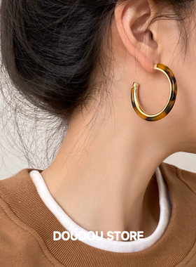 DOUDOUSTORE 925银针豹纹c形耳圈耳环秋冬爆款小众气质高级感女