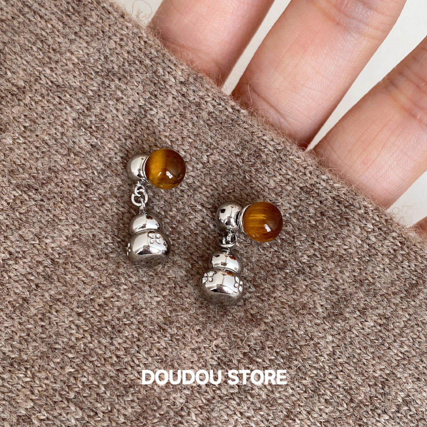 DOUDOUSTORE 925银针虎眼石福禄葫芦耳环女精致双球耳钉套装复古,饰品/流行首饰/时尚饰品新,耳环,淘宝优惠券,粉丝福利购,淘宝优惠卷