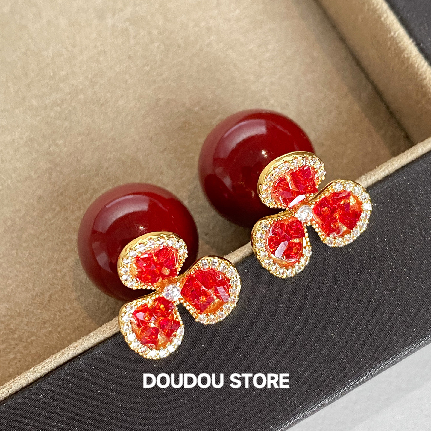 【新品88折】满钻红色花朵耳环女新年,饰品/流行首饰/时尚饰品新,耳环,淘宝优惠券,粉丝福利购,淘宝优惠卷