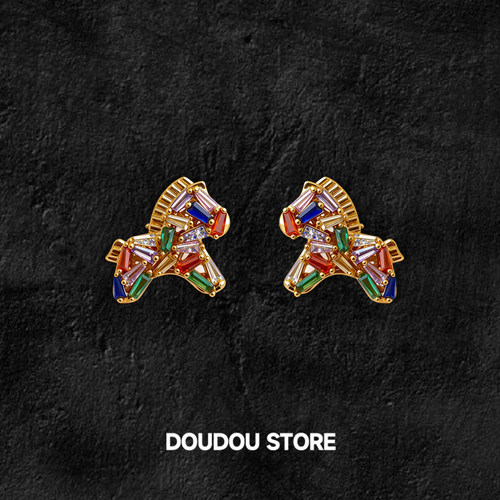 新年七彩耳钉马上有钱耳环女