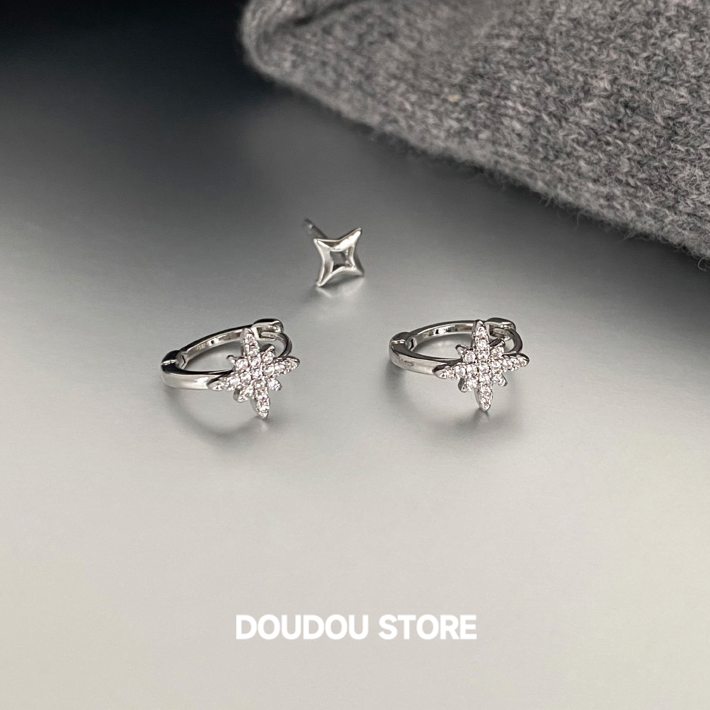 doudoustore四芒星三只一套耳钉