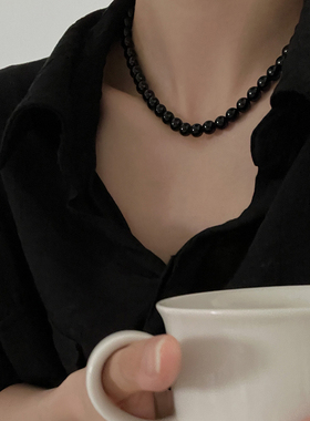 DOUDOUSTORE新款fever简单黑玛瑙项链女暗黑高级感手工串珠锁骨链