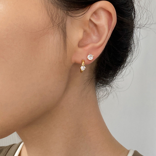 DOUDOUSTORE925银针养耳洞叠戴锆石耳钉迷你水钻小耳圈耳环耳饰