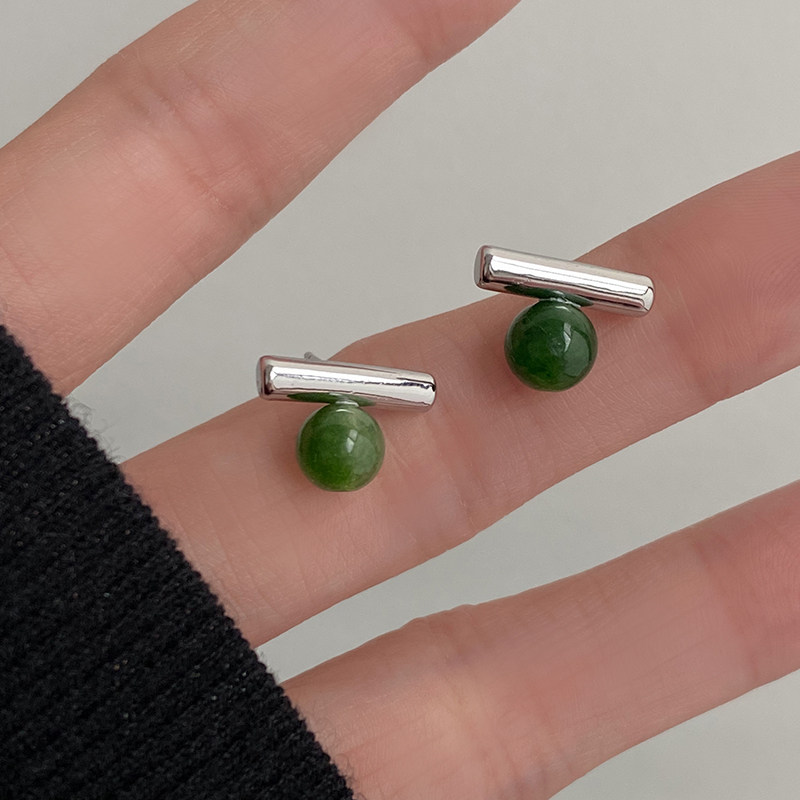 DOUDOUSTORE浮绿水新中式925银针小巧一字绿色天然石耳钉气质耳饰,饰品/流行首饰/时尚饰品新,耳环,淘宝优惠券,粉丝福利购,淘宝优惠卷