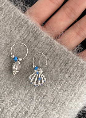 DOUDOUSTORE夏天蓝色清新海边贝壳与海螺耳环女耳钉耳饰多巴胺