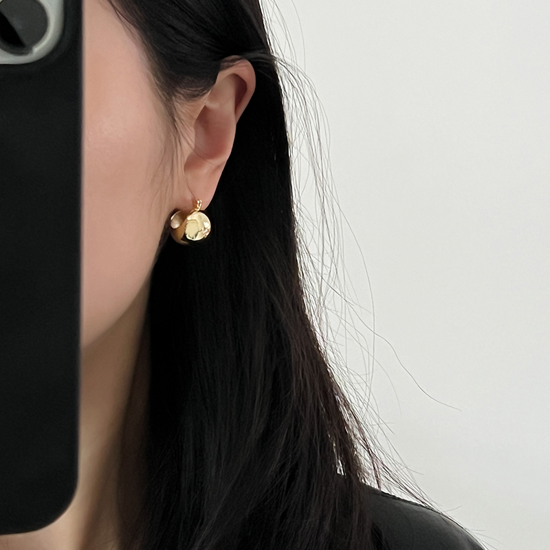 DOUDOUSTORE小版圆球fever同款金属质感耳扣耳环百搭圆形耳钉耳饰