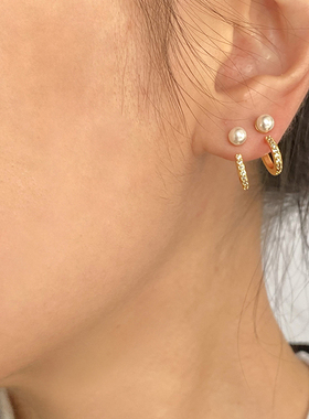 DOUDOUSTORE925银针小细节全钻小耳钉素圈耳环女精致微镶锆石耳环