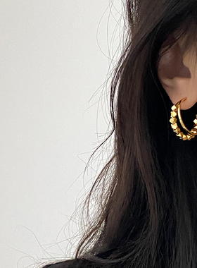 DOUDOUSTORE925银针碎金子双层线条几何耳环女高级感菱形魔方耳圈