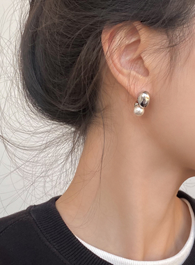 DOUDOUSTORE珍珠豌925银针简约几何耳环精致小巧光面水滴耳钉耳饰