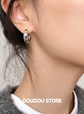DOUDOUSTORE925银针c形简约几何光面金属耳钉女时尚高级感耳饰